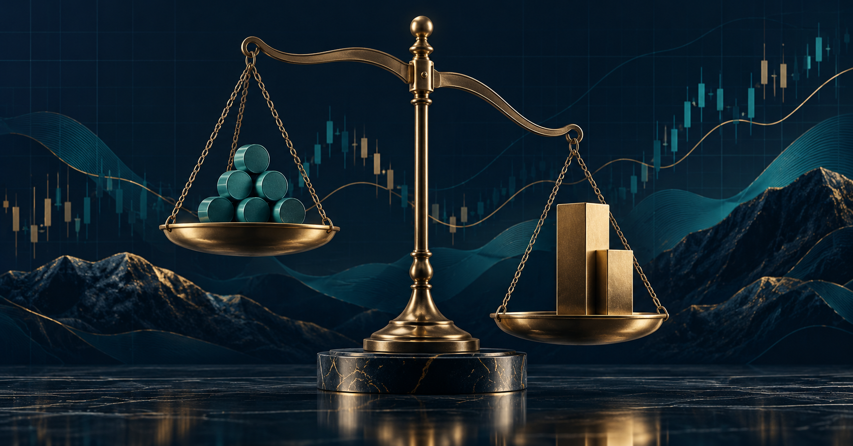 Abstract balance scale illustrating why trading win rate must be considered with average loss and risk-reward.